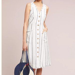 Anthropologie Maeve textured striped linen midi shirt dress 2P